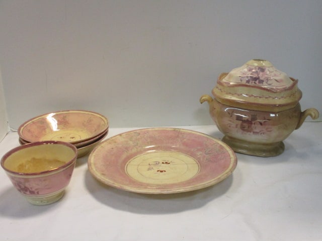 Antique Luster Ware Porcelain: Chips, crazing and hairline cracks, see pictures and preview for condition 