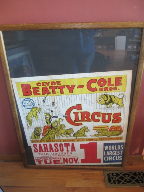 Framed Vintage "Clyde Beatty-Cole Bros. Circus" Event Poster: 31 1/2" x 42", Local Pickup Only