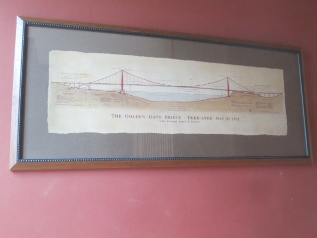 Framed and Mounted Reproduction Architectural Drawing "The Golden Gate Bridge": 41" x 18", Local Pickup Only 