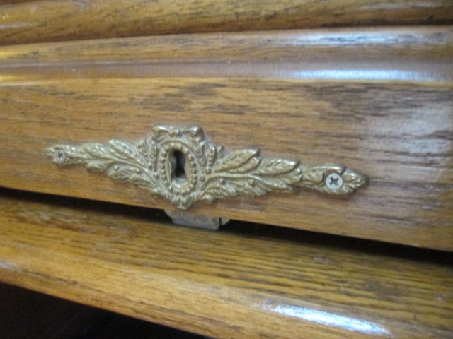 Oak Roll-Top Desk, Hutch Organizer and Office Supplies - 10