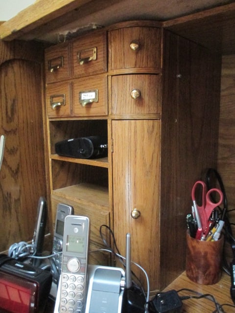 Oak Roll-Top Desk, Hutch Organizer and Office Supplies - 15