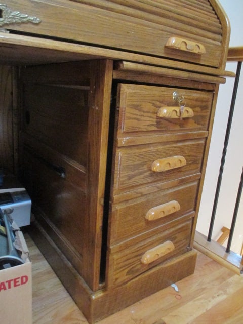 Oak Roll-Top Desk, Hutch Organizer and Office Supplies - 7