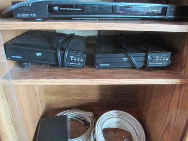 Oak Media Cabinet, Flat Screen Televisions, DVD Players, Blu-Ray Player, - 11