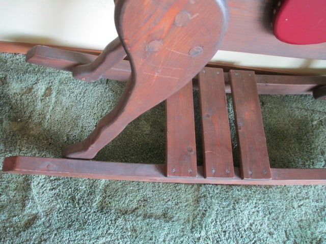 Large Handcrafted Solid Pine Rocking Horse with Yarn Main/Tail - 2