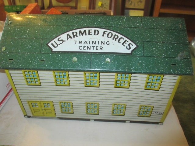 Pressed Tin Lithograph "Military Training" Building: 12 1/2" x 6 3/4" x 8" 
