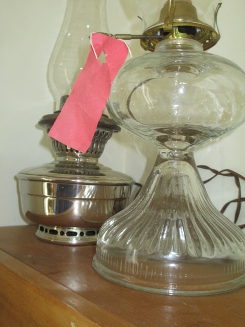 Two Glass Oil Lamps Converted to Electric - 2