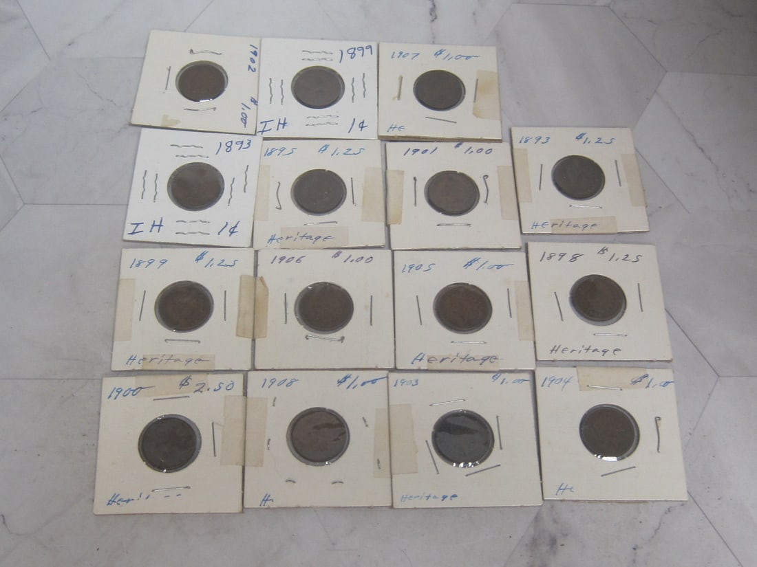 Lot of 15 Indian Head Pennies: . 