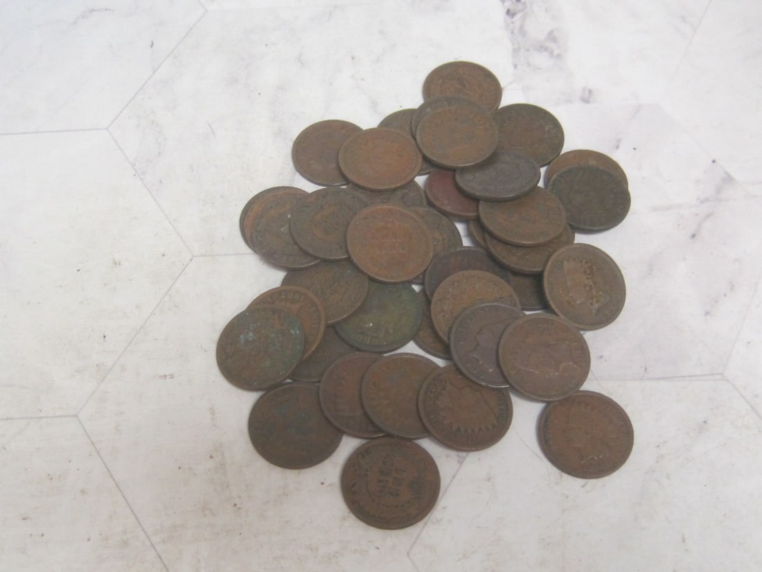 Lot of 42 Indian Head Pennies: Assorted Dates 