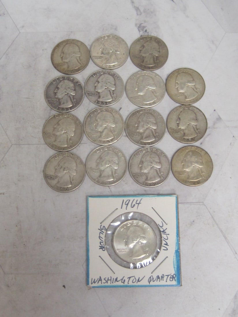 Lot of 16 1950's-1964 Washington Quarters: . 