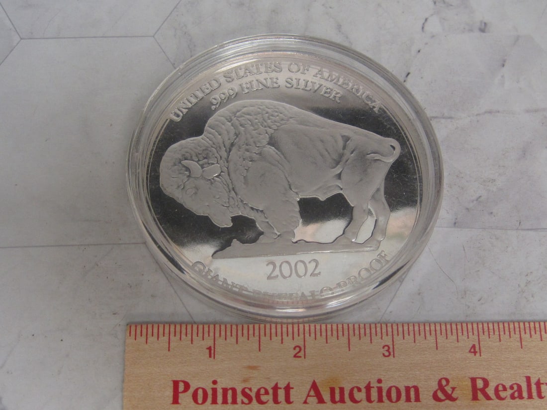 2002 Giant Buffalo Proof One Troy Oz. of .999 Fine Silver Round - 5