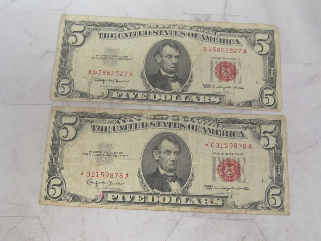 Lot of 2 1963 $5 Red Seal Bills (1 of 5)