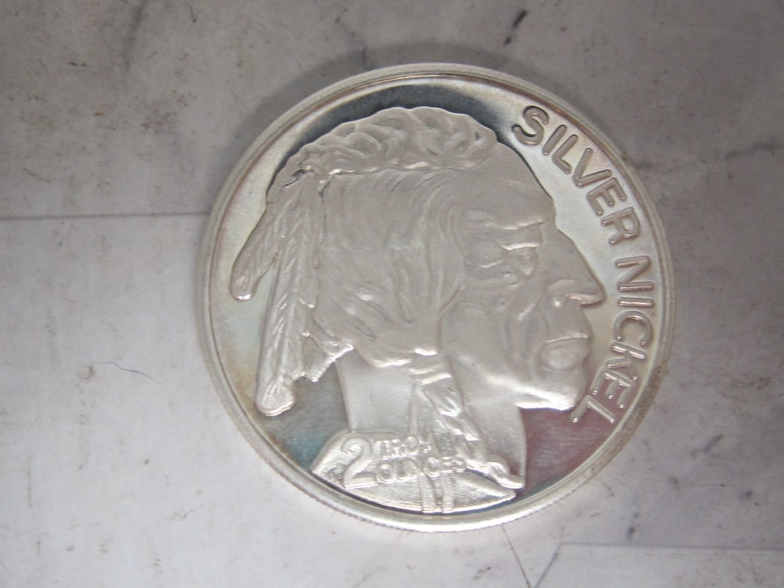 Buffalo Silver Big Nickel Two Troy Oz. .999 Fine Silver: Round 