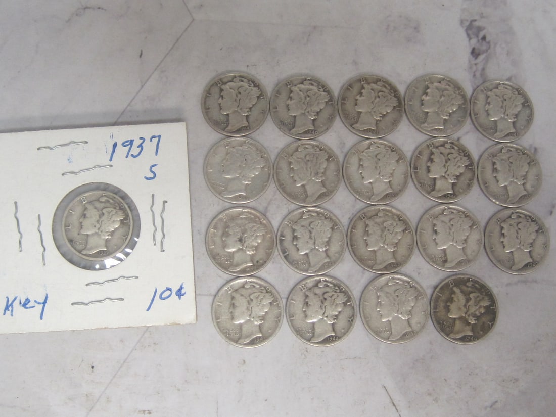 Lot of 20 Mercury Dimes: Assorted Dates 