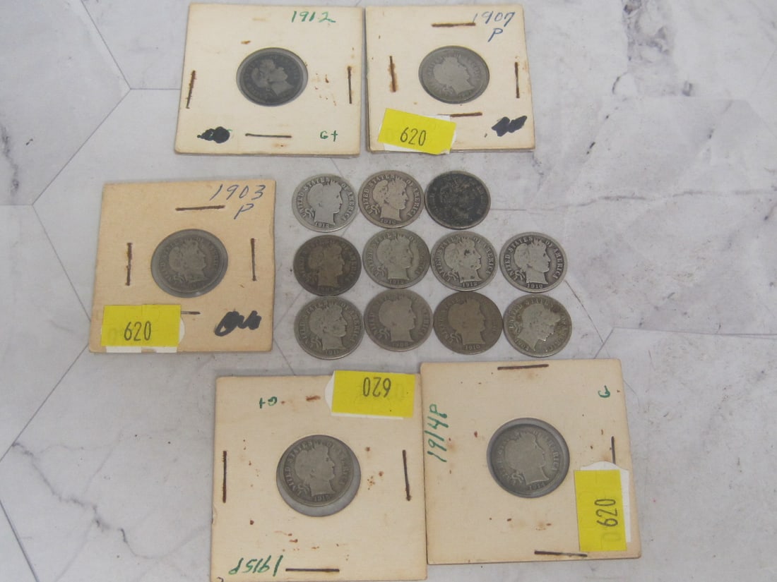 Lot of 16 Barber Dimes: Assorted Dates 
