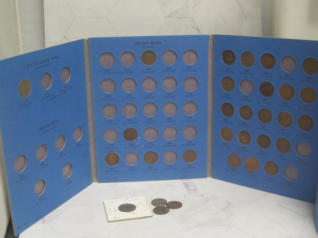 Lot of 1 Flying Eagle Cent & 29 Indian Head Pennies: . 