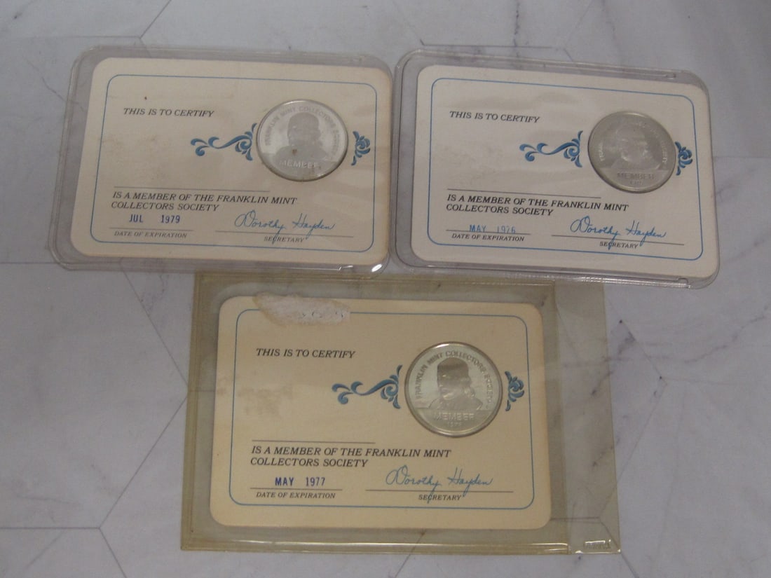 Lot of 3 92.5% Silver Franklin Mint Collector Society (1 of 4)