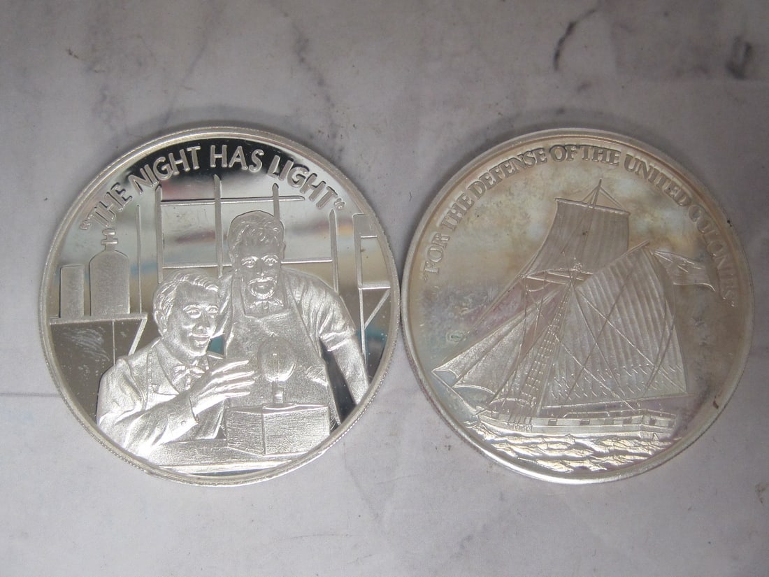 Lot of 2 92.5% Silver One Troy Oz. Rounds: .