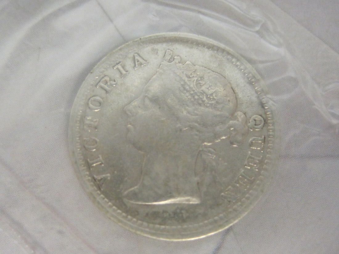 1895 Hong Kong 5 Cent Coin: Weighs 2.7 grams, 80% silver