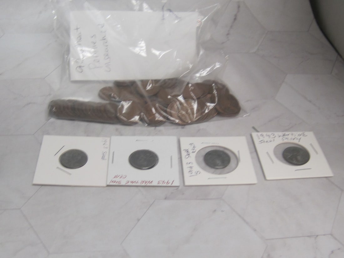 Lot of 92 Wheat Pennies & 4 Steel Pennies: . 