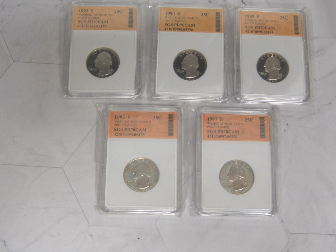 Lot of 5 Graded PR70Cam Washington Quarters (1 of 6)