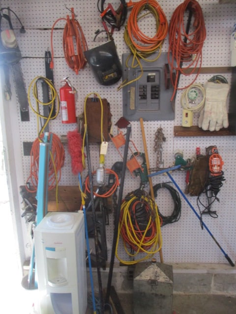 Wall Lot of Drop Chords, Welding Helmet, Water Dispenser - 2