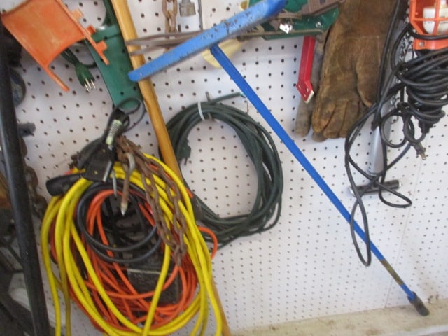 Wall Lot of Drop Chords, Welding Helmet, Water Dispenser - 7