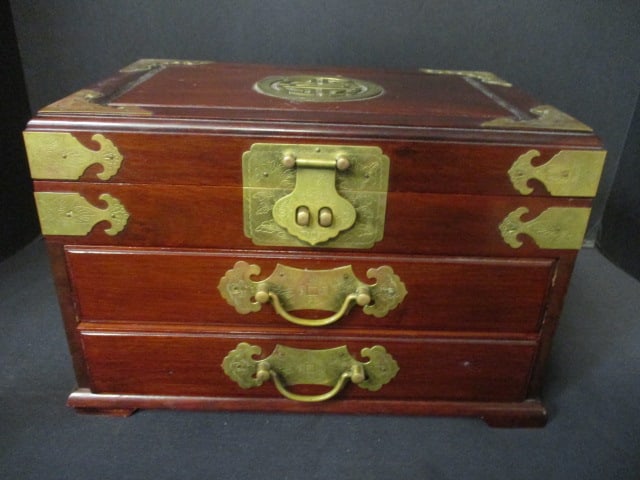 Vintage Chinese Rosewood Jewelry Box w/Brass Accents (1 of 8)