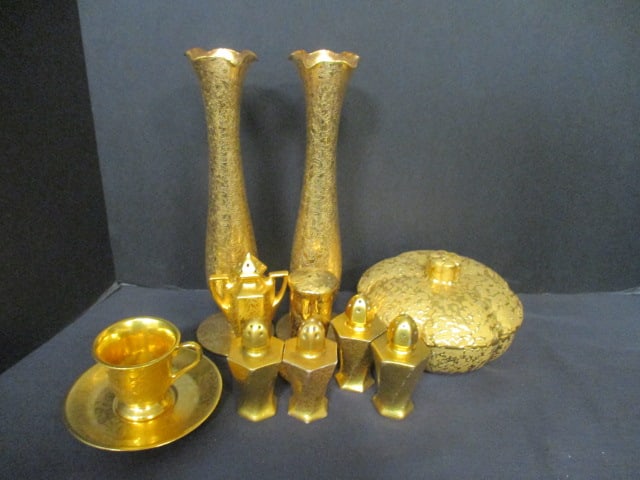 Hand Decorated 22 KT Pumpkin Dish, Stouffer Cup/Saucer, (1 of 20)