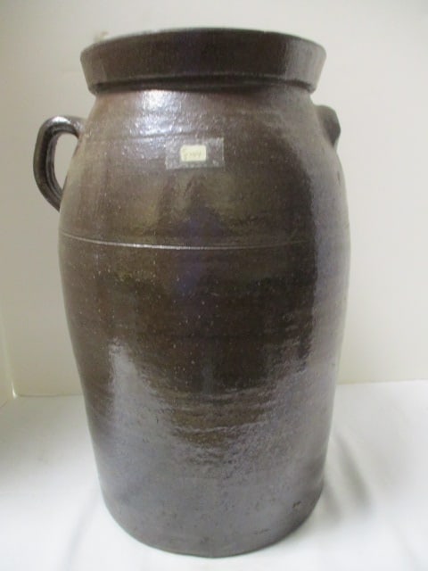 Antique Brown Pottery Salt Glaze Churn (1 of 7)