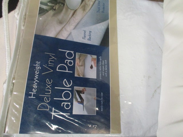 5 Embroidered Tablecloths, Deluxe Vinyl Table Pad (70" Round) & - 2