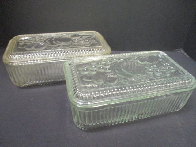 Federal Glass Vintage Fruit Pattern Refrigerator Boxes: Lot of 2