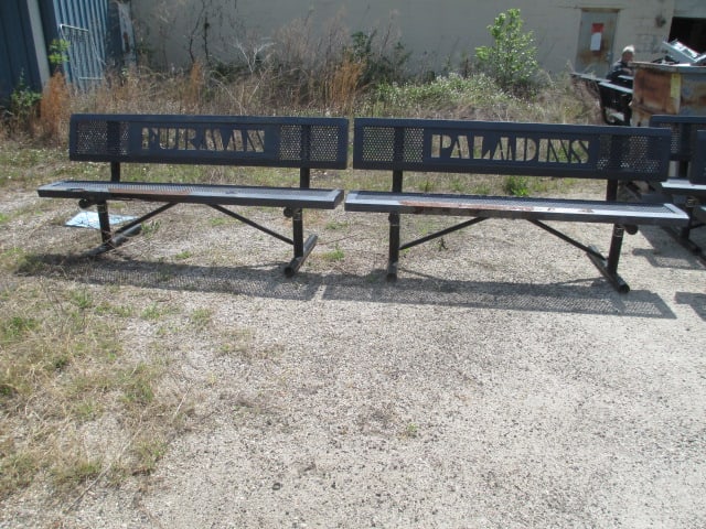 Webcoat "Furman" and "Paladins" Custom Iron Outdoor Benches: 71 1/2" x 26" x 34 1/2"h, some rust and paint peeling-see pictures and preview for condition, Local Pickup Only 
