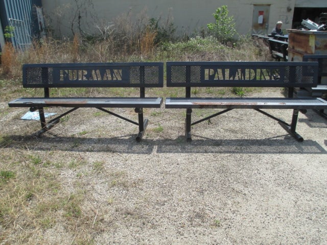 Webcoat "Furman" and "Paladins" Custom Iron Outdoor Benches: 71 1/2" x 26" x 34 1/2"h, some rust and paint peeling-see pictures and preview for condition, Local Pickup Only 