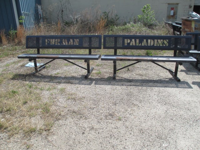 Webcoat "Furman" and "Paladins" Custom Iron Outdoor Benches: 71 1/2" x 26" x 34 1/2"h, some rust and paint peeling-see pictures and preview for condition, Local Pickup Only 