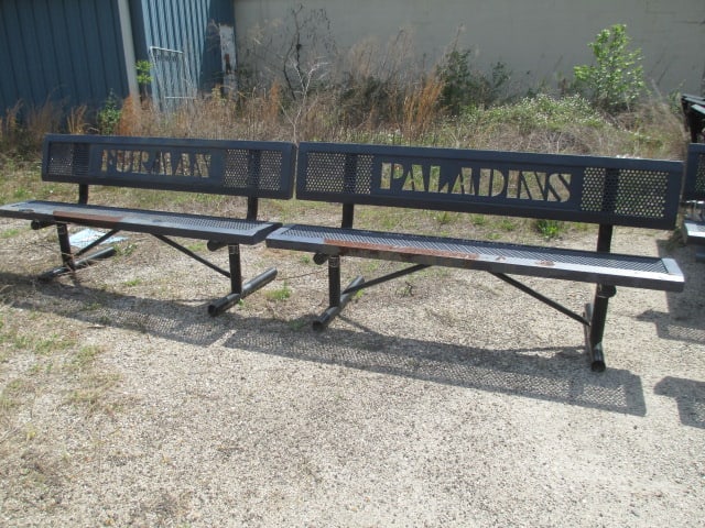 Webcoat "Furman" and "Paladins" Custom Iron Outdoor Benches: 71 1/2" x 26" x 34 1/2"h, some rust and paint peeling-see pictures and preview for condition, Local Pickup Only 
