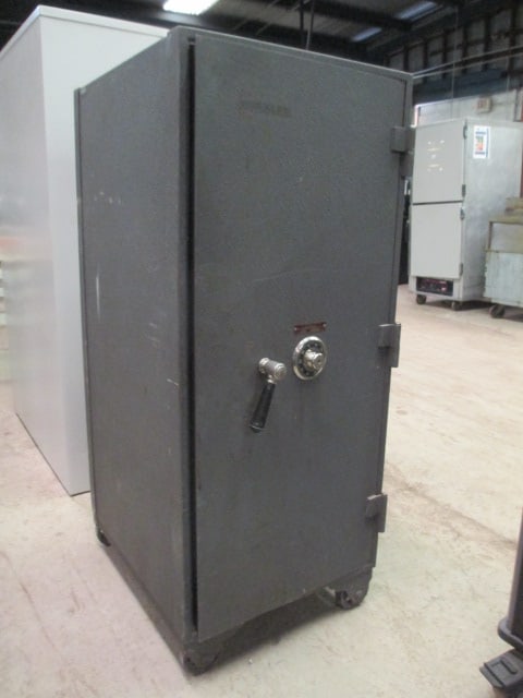 Vintage The Mosler Safe Co. No. 183173 Combination Safe: Does Not Have Combination, But Safe is Open, 22 1/4" x 27 1/2"(including hinges) x 53", has casters, Local Pickup Only
