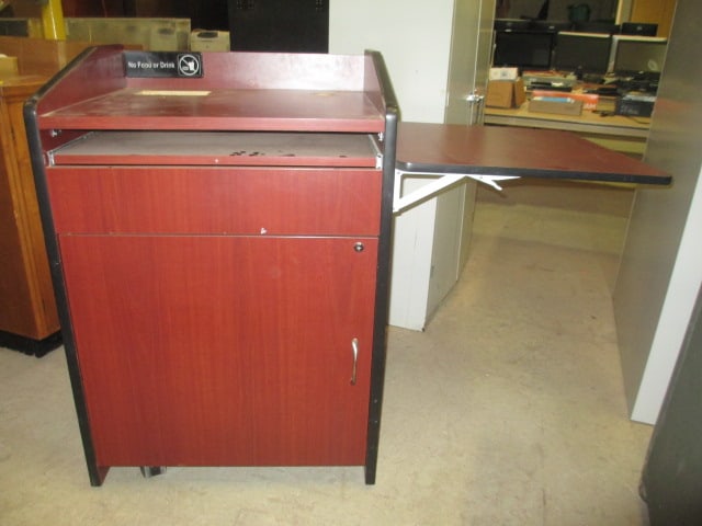 Wood Grain Finish Portable Lectern Podium with Folding Side Shelf (1 of 8)