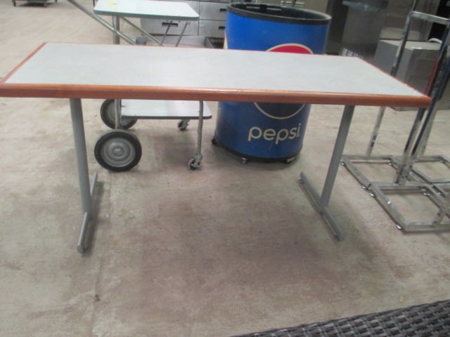 Wood Banded Worktable with Metal Frame: 60" x 24" x 29", laminate top has some scratches, Local Pickup Only 