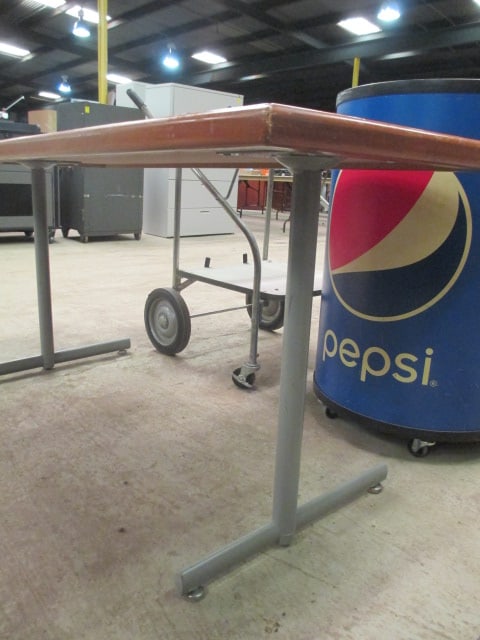 Wood Banded Worktable with Metal Frame - 8