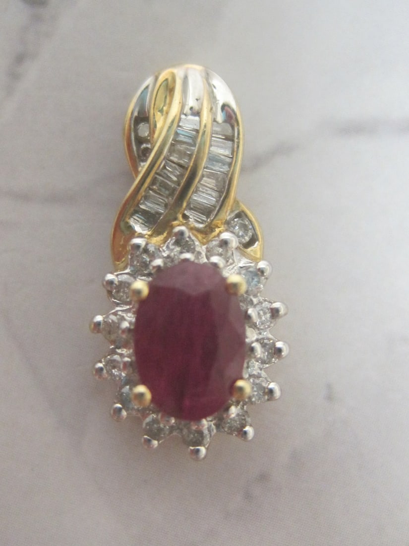 10k Gold Ruby & Diamond Pendant: Weighs 1.9 grams