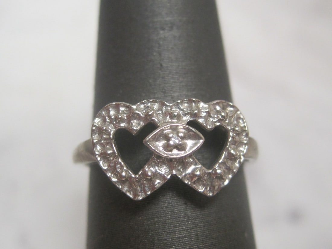 10k White Gold Double Heart Ring with Tiny Diamond (1 of 4)