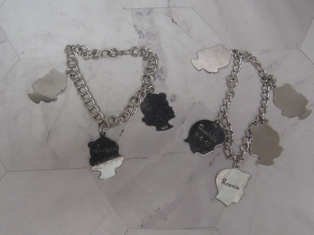 Lot of 2 Sterling Silver Charm Bracelets with Sterling Silver "Head" Charms (1 of 3)