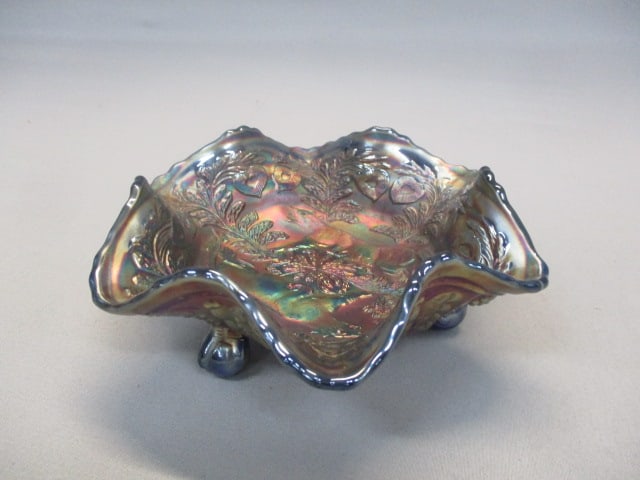 Fenton Iridescent Carnival Glass Footed Bowl 6": .