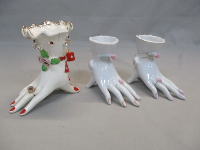 3 Vintage Hand Vases 5" & 4": .