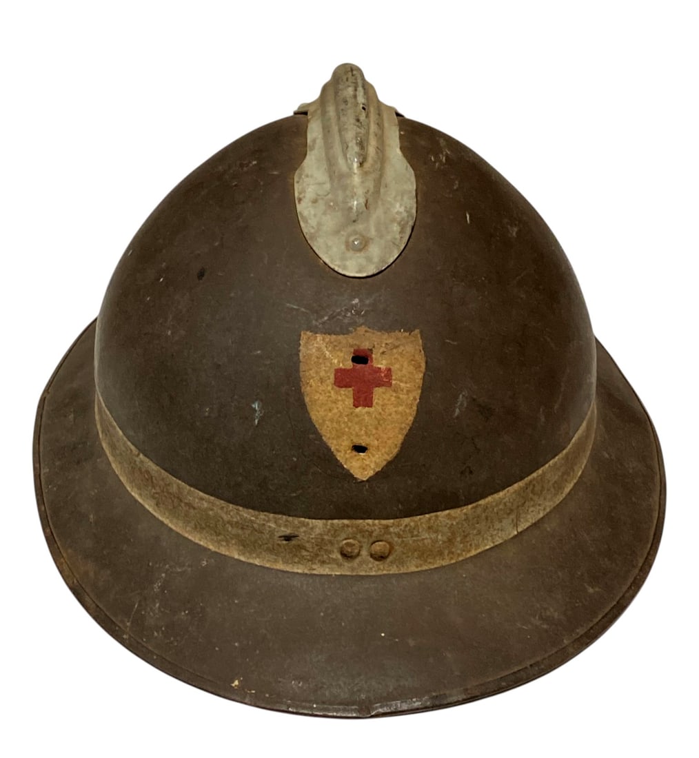Interesting & Rare Belgian Medic "Red Cross" Adrian Helmet: Overall helmet shell is in very good condition with nice retained paint and finish. No liner present. Great piece of history!