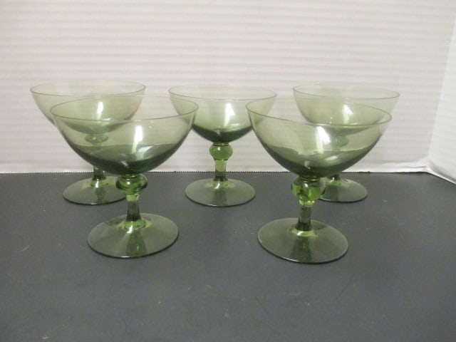 Five Avocado Green Bubble Stem Champagnes: 4"h