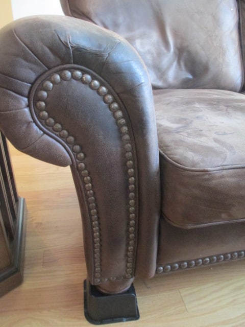 Lane Furniture Leather Textured Upholstered Rolled Arm Sofa with Nail Head Accents - 2