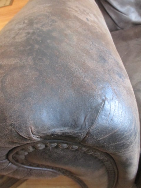 Lane Furniture Leather Textured Upholstered Rolled Arm Sofa with Nail Head Accents - 3