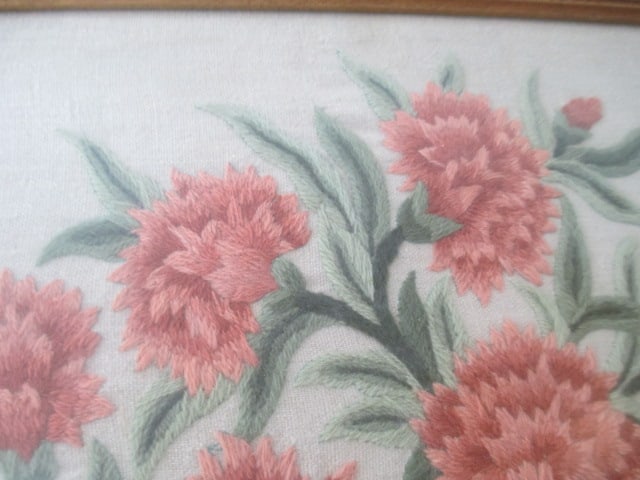 Framed Signed Floral Needle Point - 2