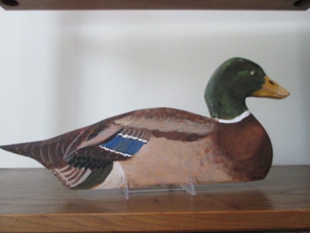T. Sibley Signed Handpainted Mallard Drake Wood Plaque: 15 1/2" long